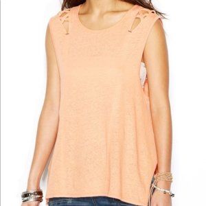 Free People We the Free Summers End Lattice Cutout Cotton Linen Blend Tank